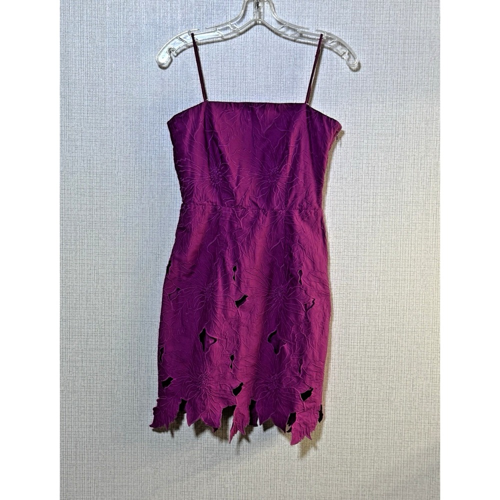 H&M Floral Embroidered Cutout Mini Dress Womens XS Purple Magenta Boho Fairycore